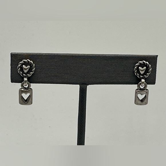 Jewelry - Sterling Silver Double Heart lock dangle stud earrings.